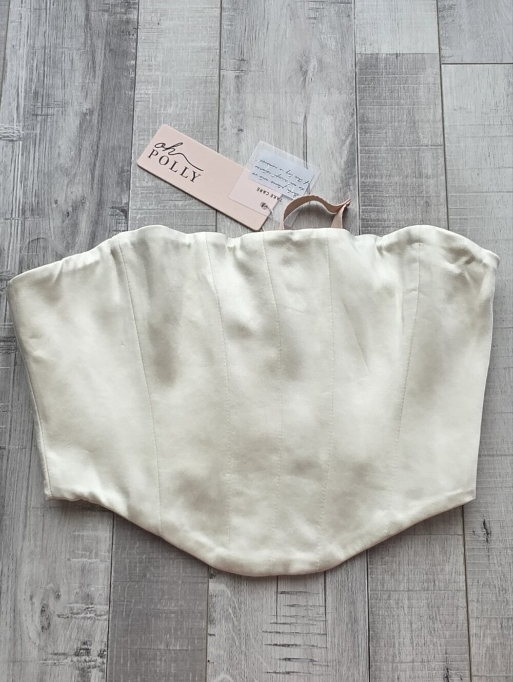 Oh Polly Ivory Satin Strapless Top